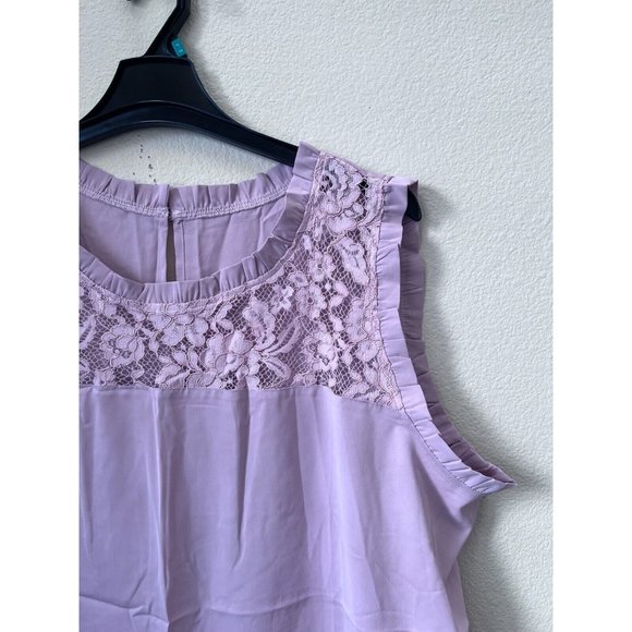 Bloomchic Womens Plus Sz 22-24 / 3X Top Pink Ruffle Sleeveless Lace Front Blouse - Picture 3 of 9